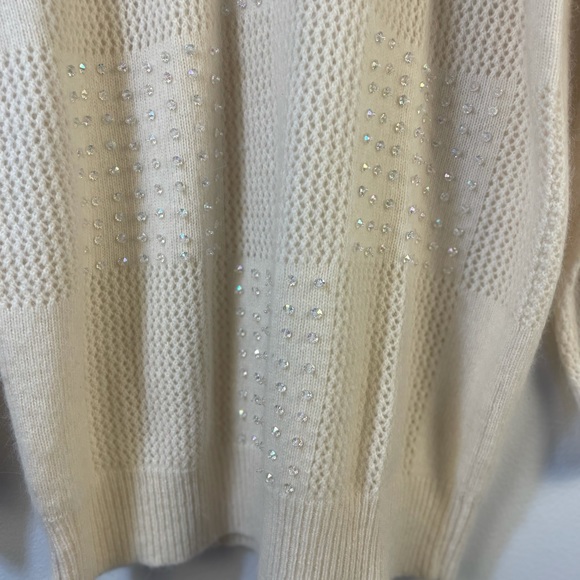 Lambswool and angora rabbit hair long sleeve cream knit sweater fold over collar - Picture 6 of 14